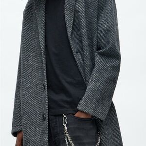 Fashion Nova Charcoal Striped Pea Coat